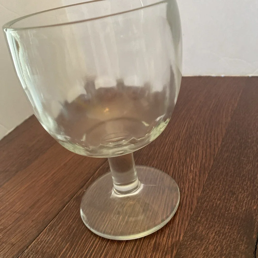 Vintage Clear Glass Thumbprint Goblet Schooners Thick‎ Glass Wide Base
